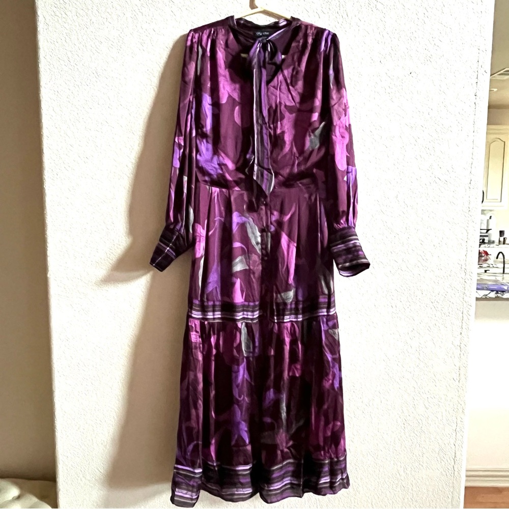 City Chic Womens Plus Size 16 Suzanne Maxi Dress Purple Lavish Lily Long‎ Sleeve